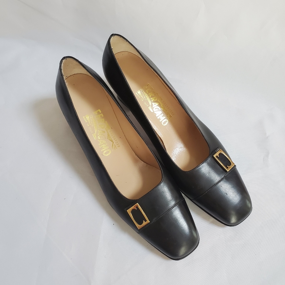 Salvatore Ferragamo Black Heels with Gold Accent